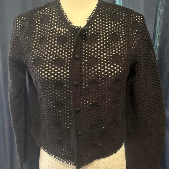 Sweaters - Scoop black crochet cardigan with